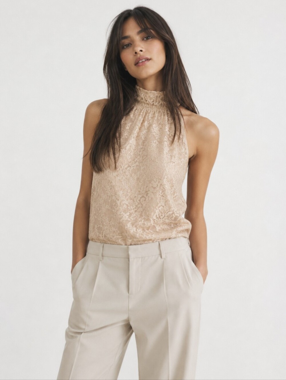 J. Crew High Neck Top In Metallic Lace Champagne Gold Size Medium